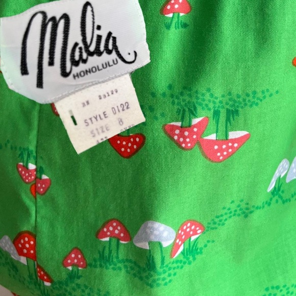 ***SOLD*** Vintage 70’s Malia Honolulu Mushroom Print Sun Dress Green - Picture 4 of 4